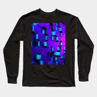 3D Hexagonal Geometric Design Long Sleeve T-Shirt